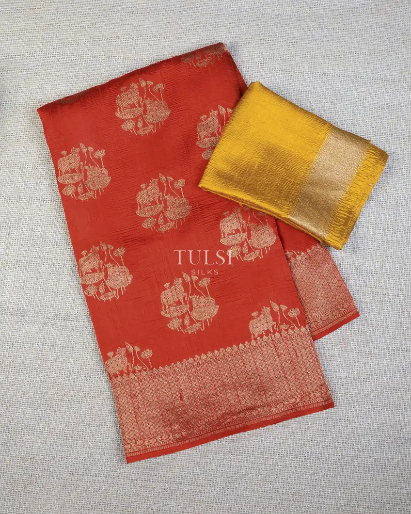 Red Banaras Tussar Saree T732196-image