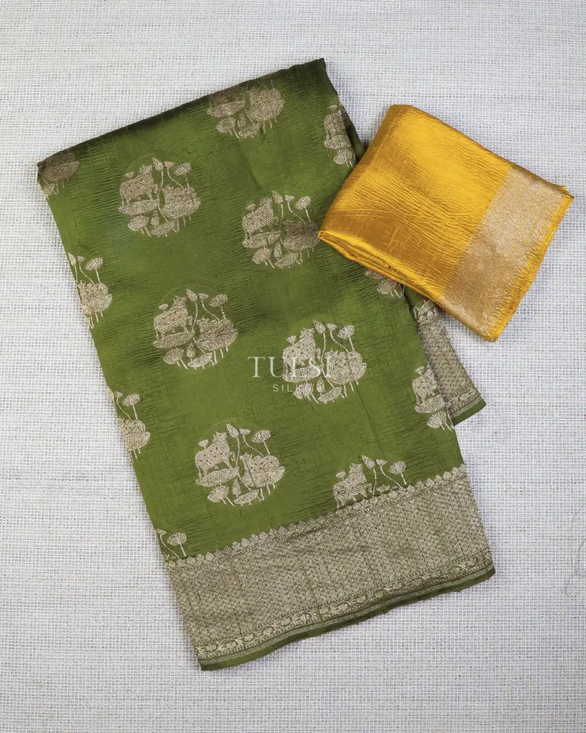 Green Banaras Tussar Saree T732186-image