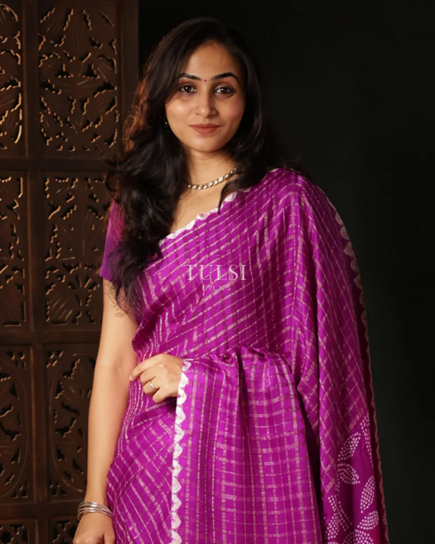 Magenta Purple Bandhani Gajji Silk Saree T735224-image