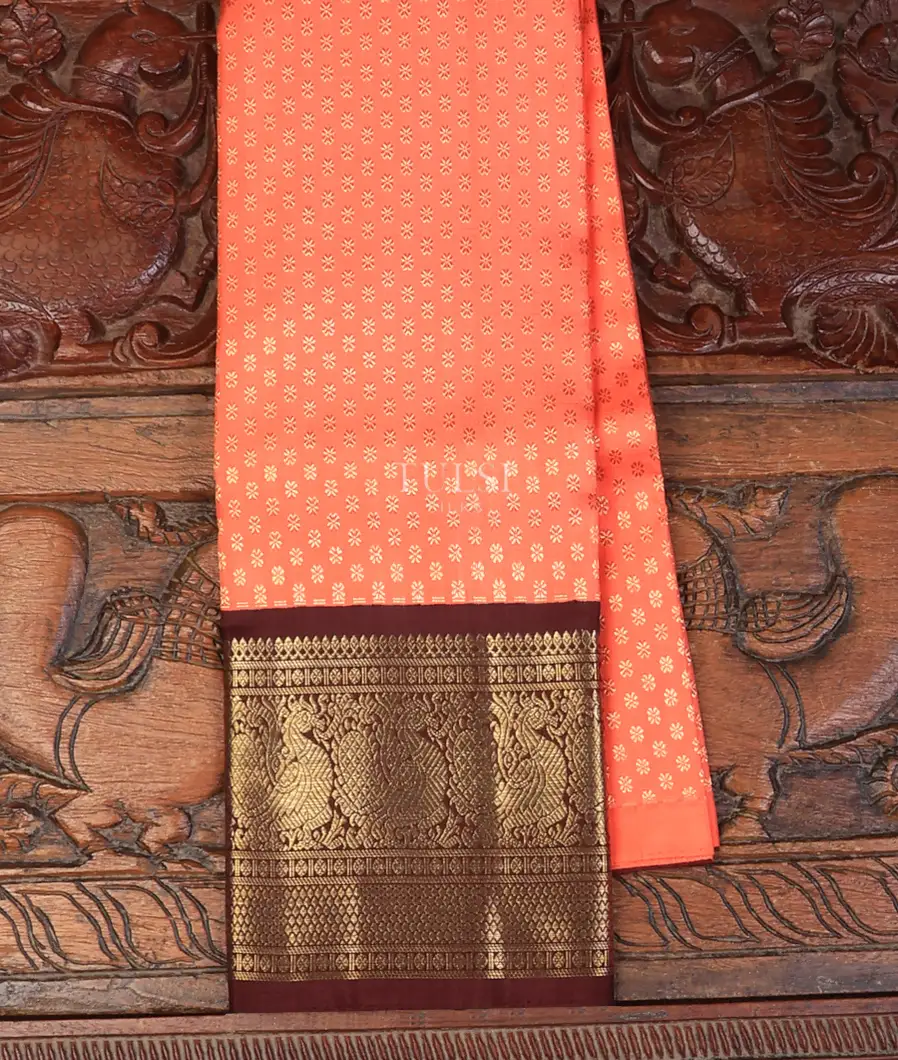 Peach Kanjivaram Silk Kids Pavadai T687467-image