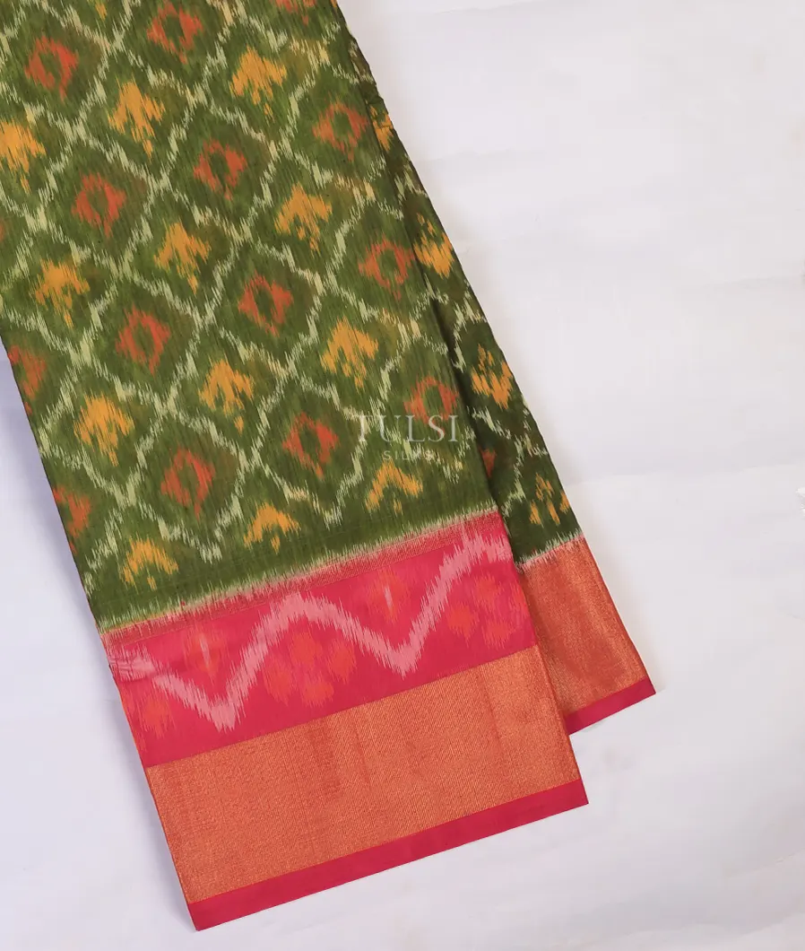 Green Pochampalli Silk Cotton Saree T733778-image