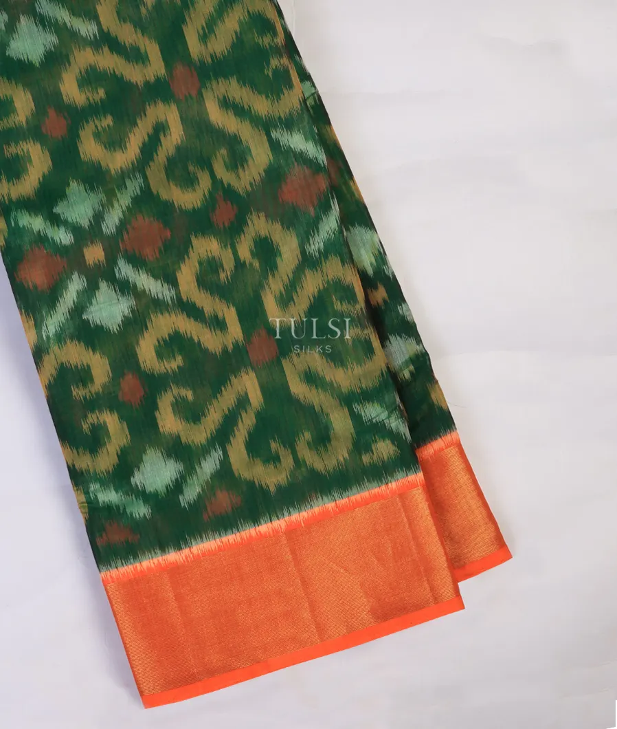 Bottle Green Pochampalli Silk Cotton Saree T733840-image