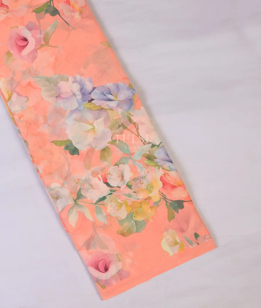 Peach Crepe Silk Saree T722532-image