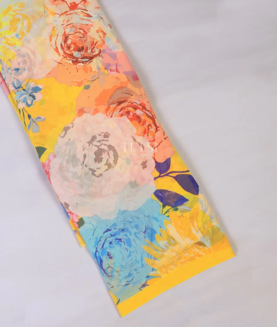 Yellow Crepe Silk Saree T722519-image