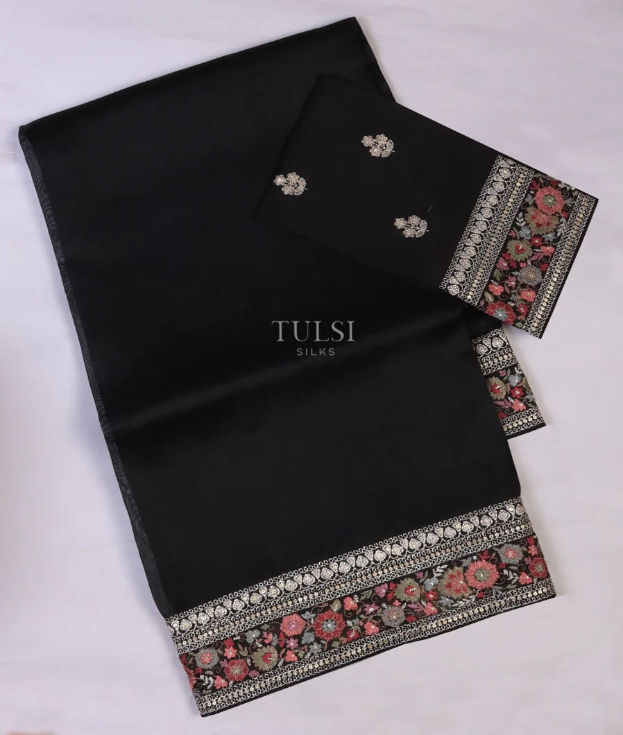 Black Kora Organza Embroidery Saree T730381-1-image