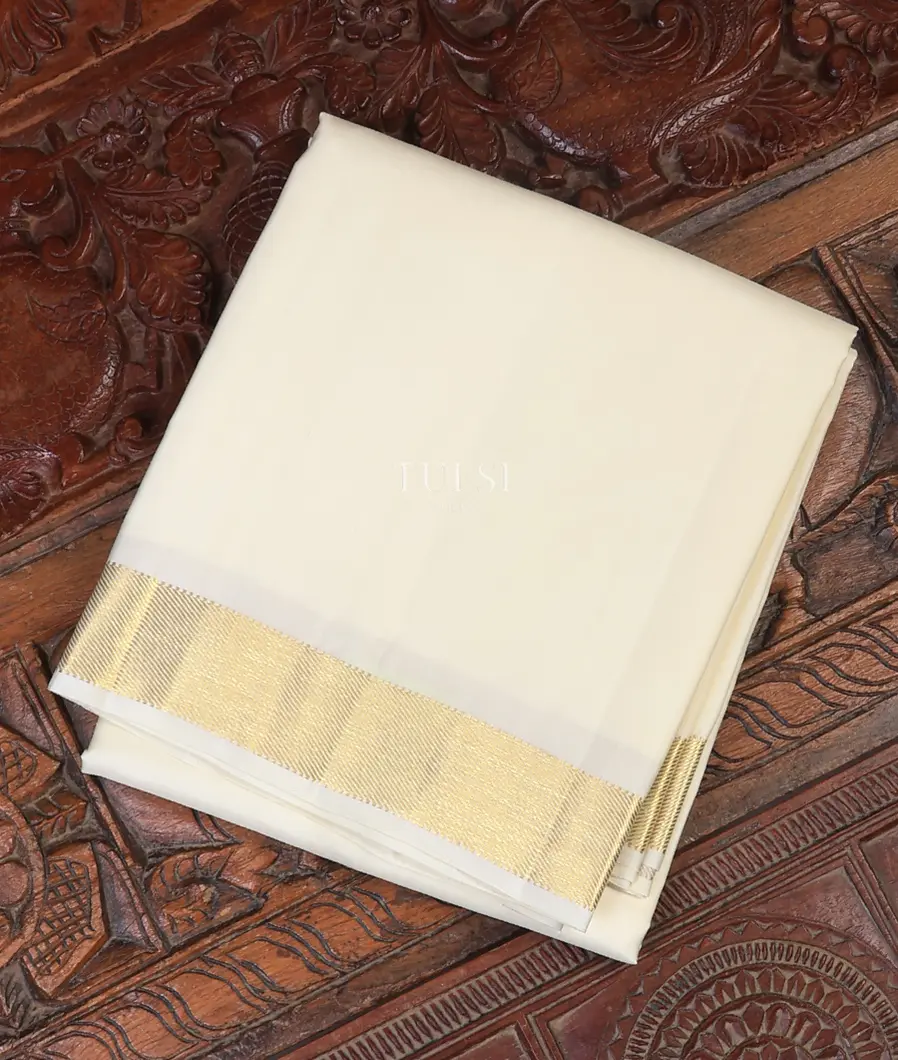 Off-White Handwoven Kanjivaram Silk Dhoti and Vastharam T734639-image