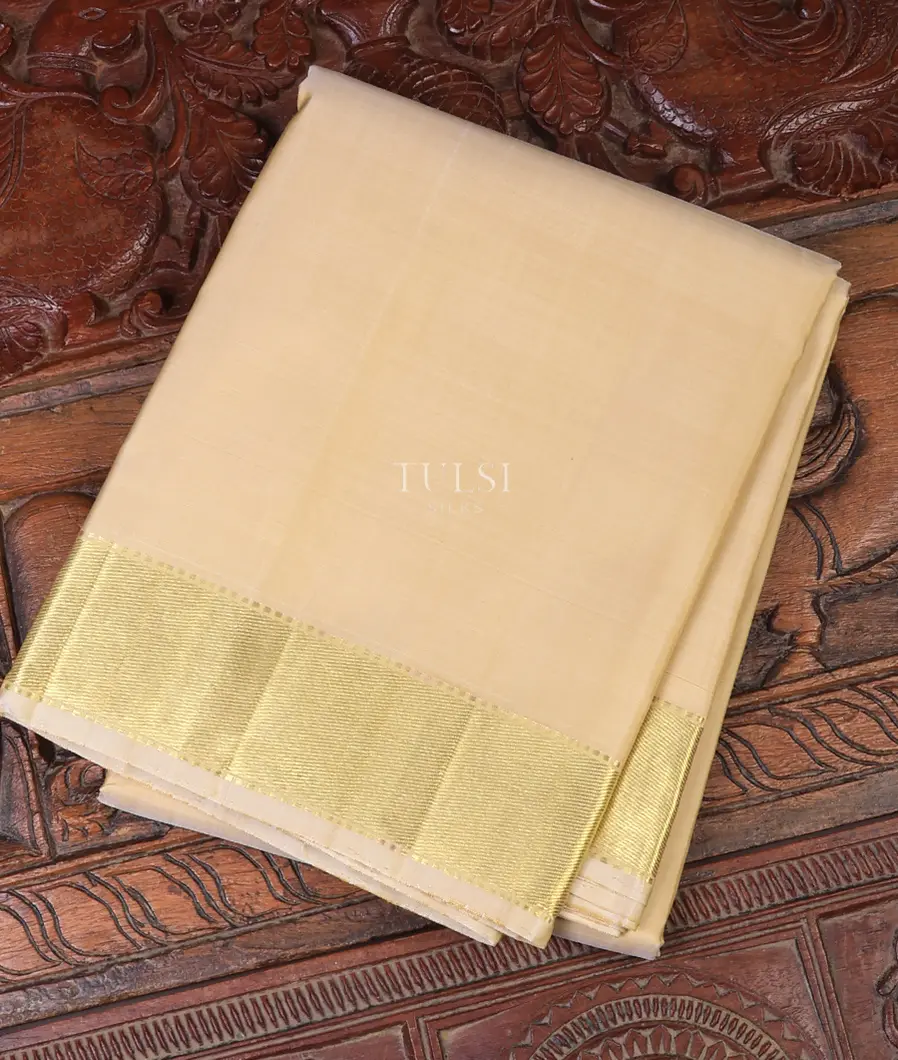 Beige Handwoven Kanjivaram Silk Dhoti and Vastharam T734815-image