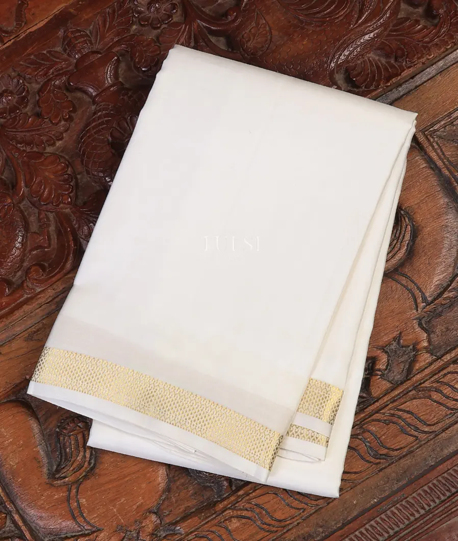 White Handwoven Kanjivaram Silk Dhoti and Vastharam T704184-image