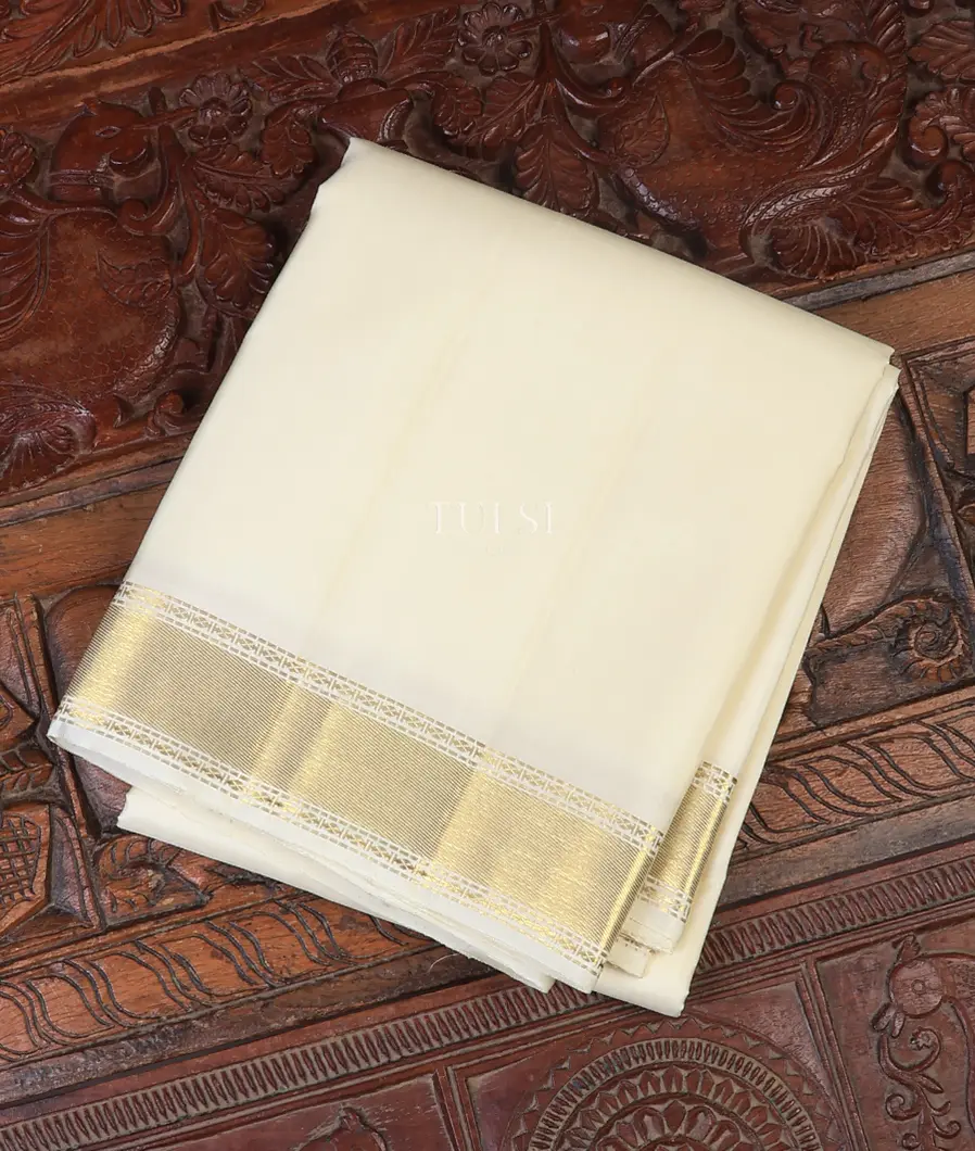 Off-White Handwoven Kanjivaram Silk Dhoti and Vastharam T734646-image