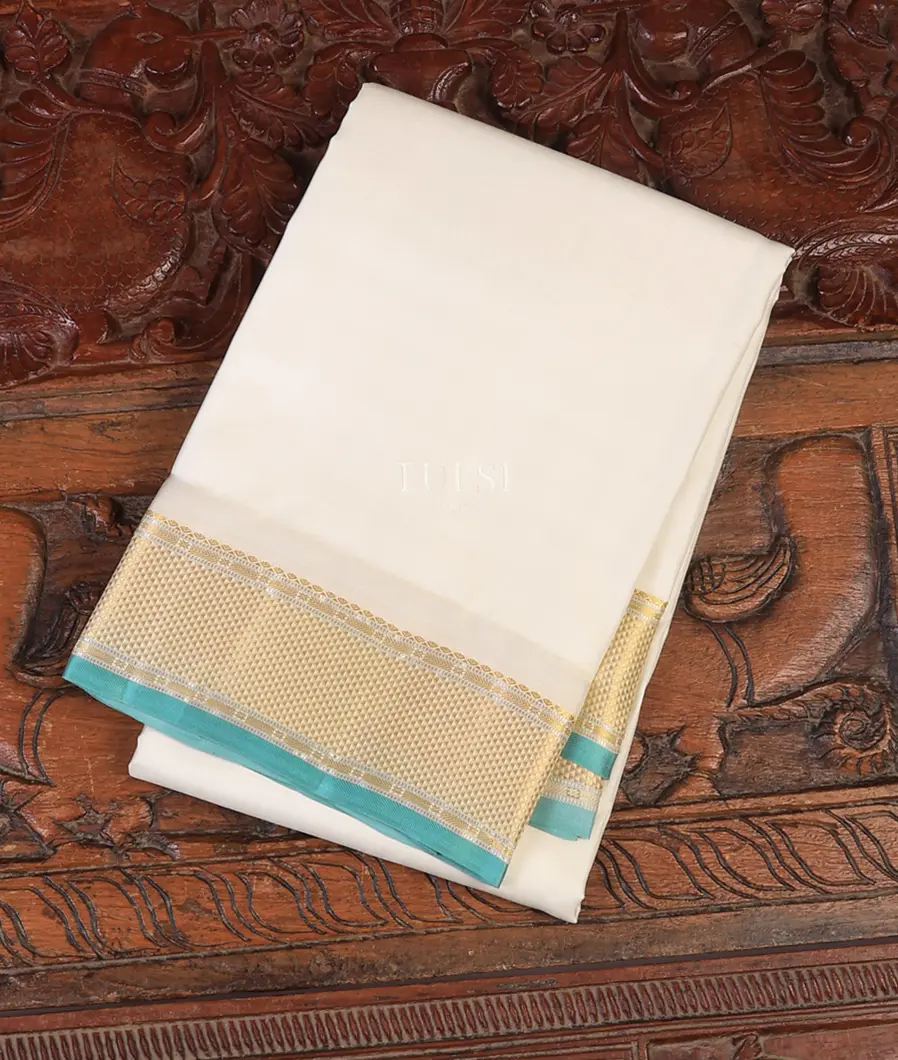 White Handwoven Kanjivaram Silk Dhoti and Vastharam T716848-image