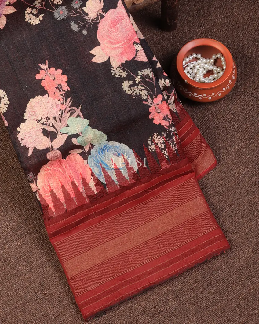 Black Tussar Printed Saree T738159-image