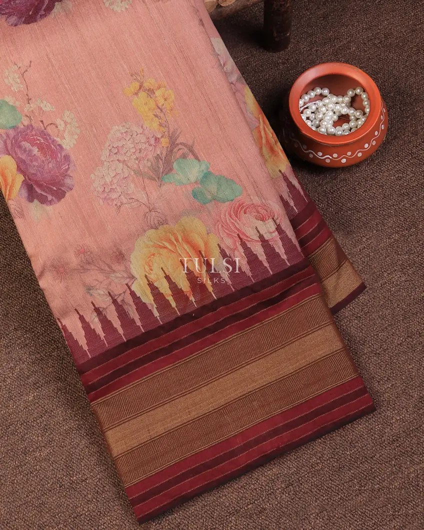 Pink Tussar Printed Saree T738161-image