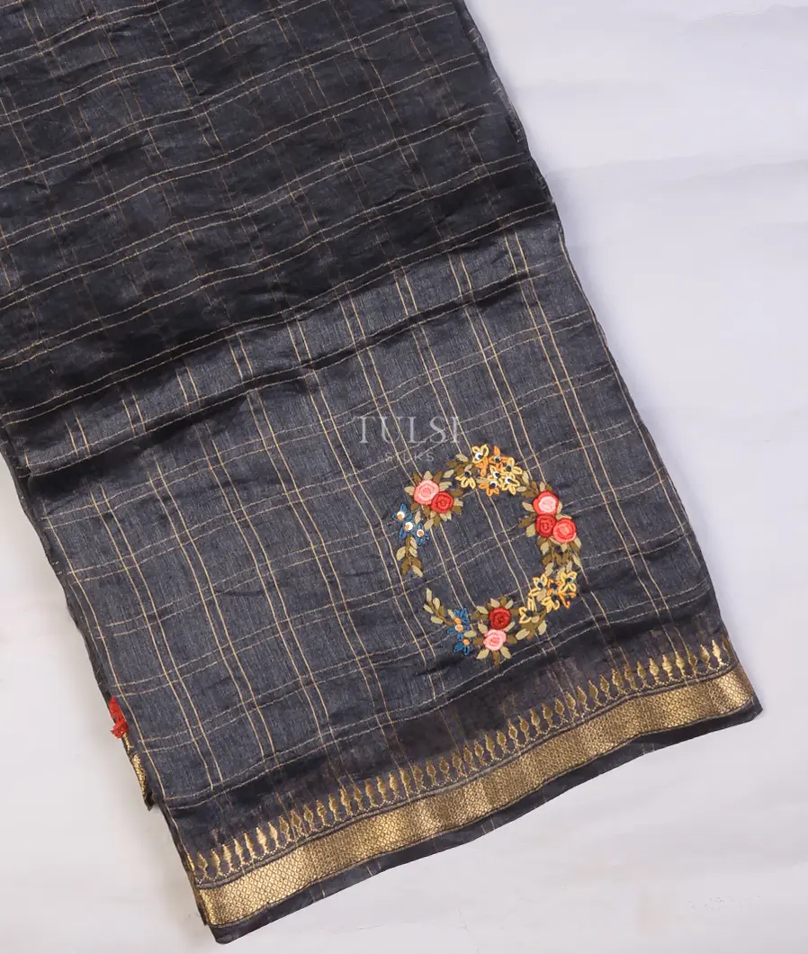Grey Linen Embroidery Saree T707148-image
