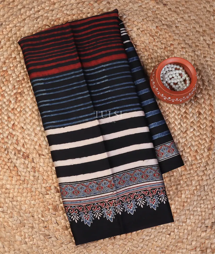 Multicolour Ajrakh Printed Modal Silk Saree T724477-image