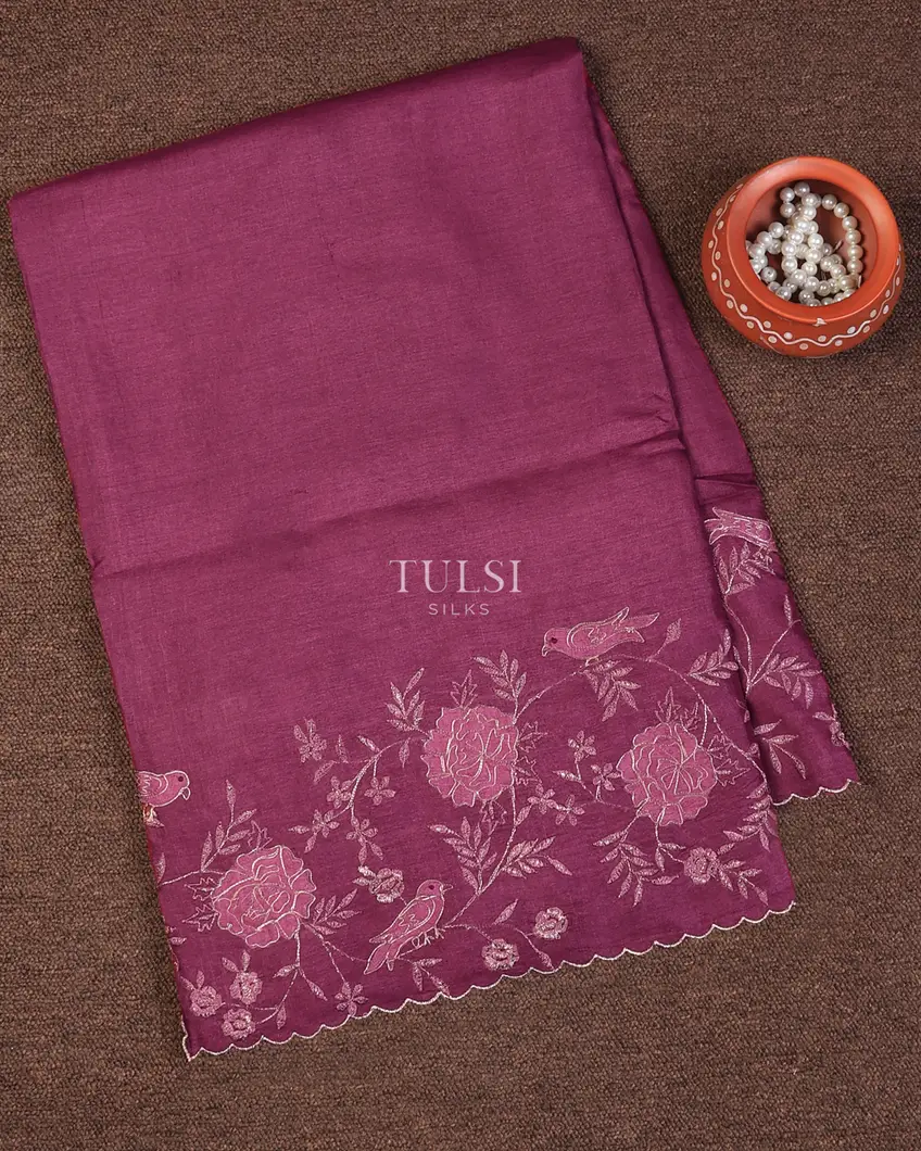 Purple Tussar Embroidery Saree T738893-image