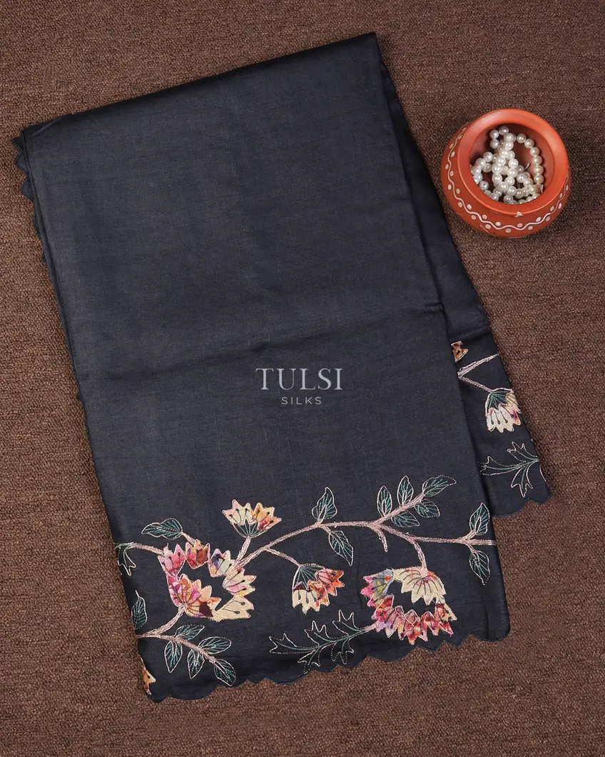 Grey Tussar Embroidery Saree T735104-image