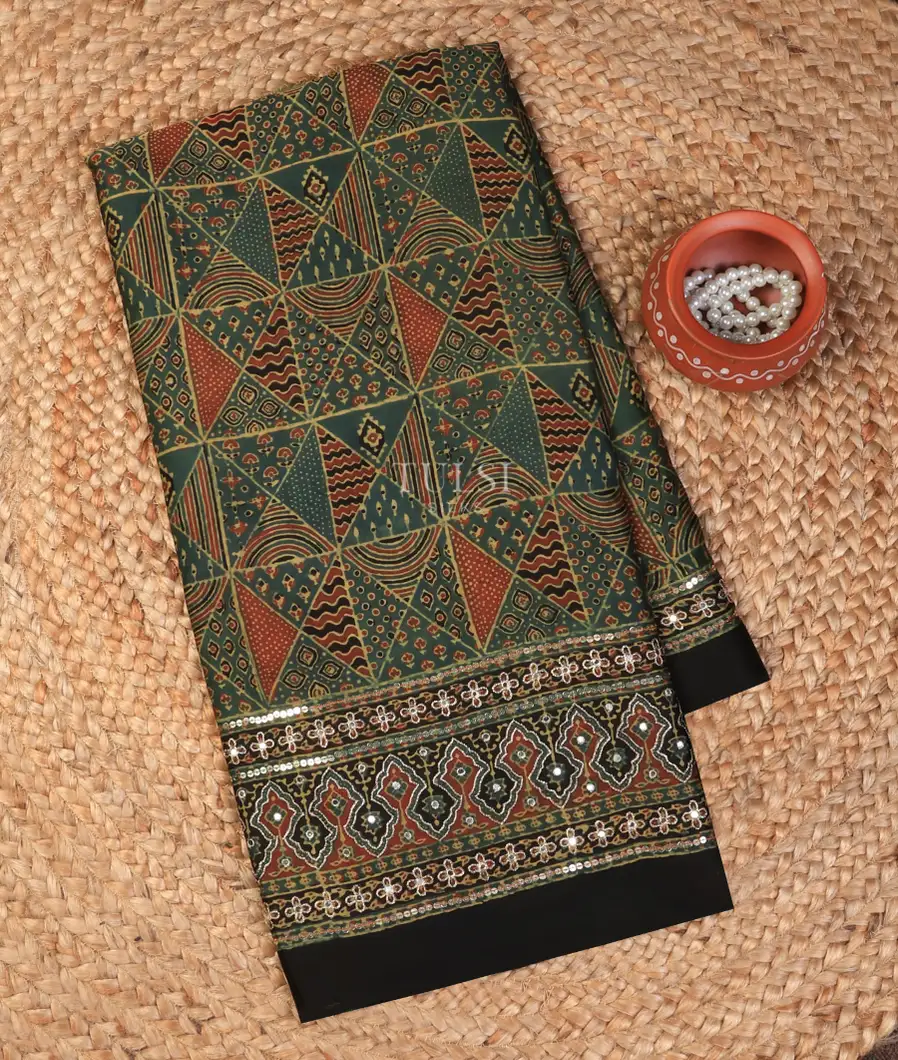 Multicolour Ajrakh Printed Modal Silk Saree T724488-image