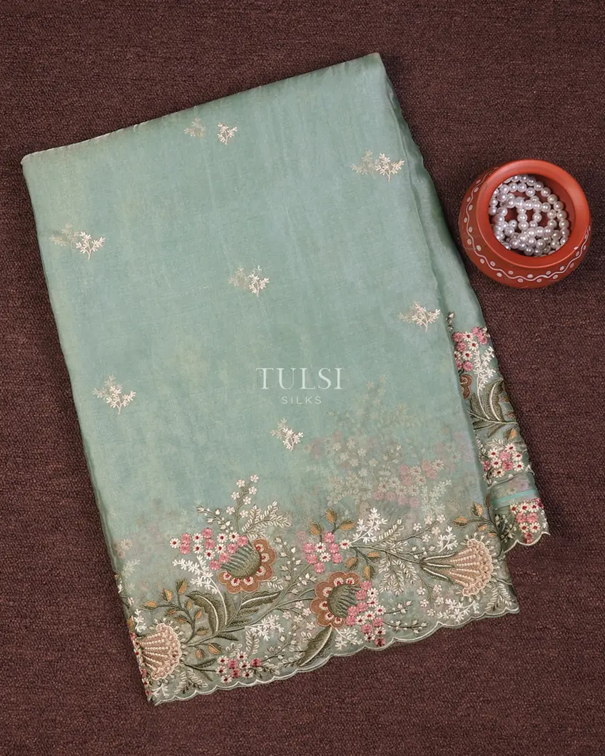 Light Blue Kora Tissue Organza Embroidery Saree T739381-image