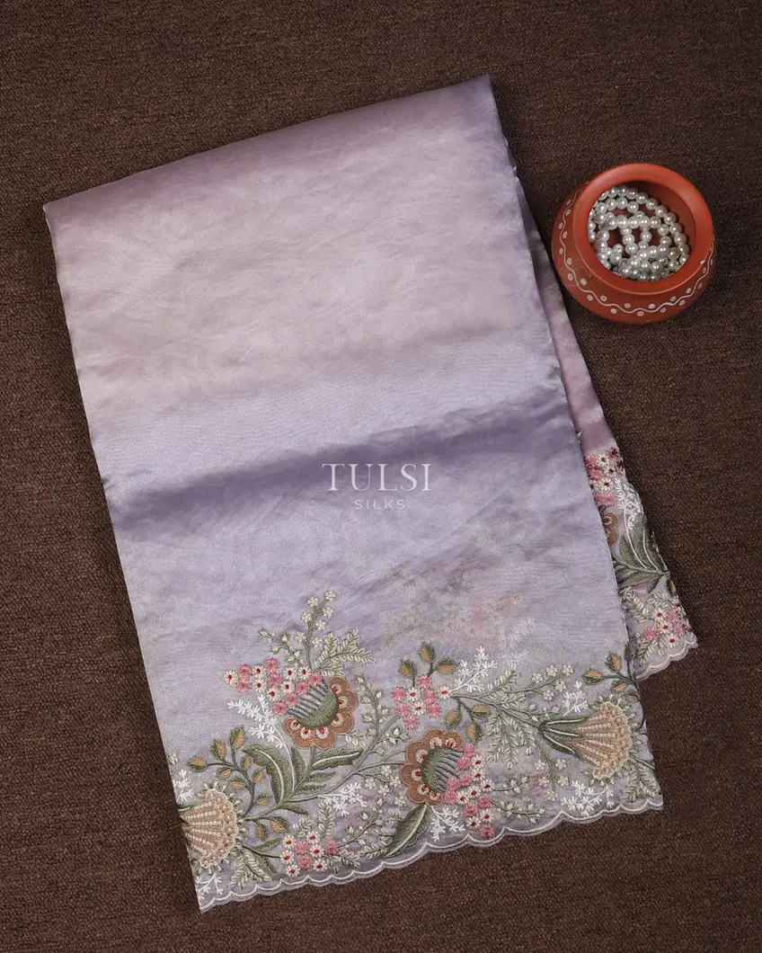 Lavender Kora Tissue Organza Embroidery Saree T739382-image