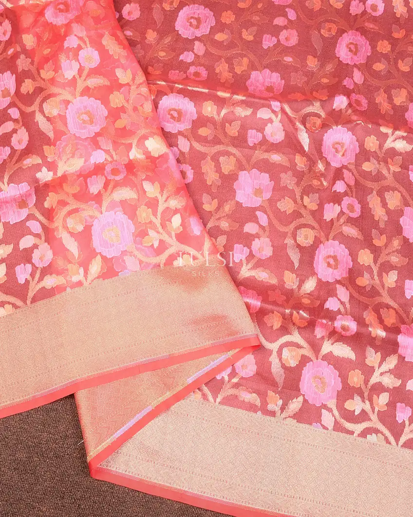 Pink Banaras Organza Saree T736455-image