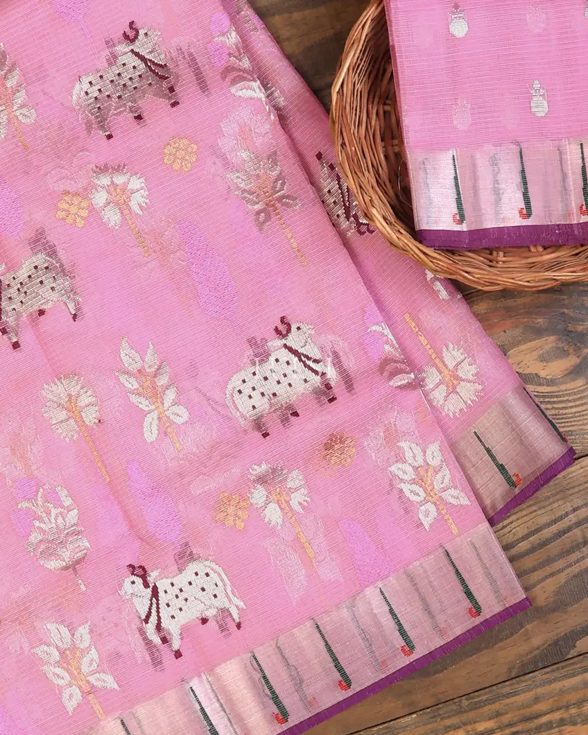 Pink Zari Kota Saree T718622-image