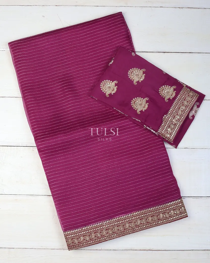 Purple Kora Organza Embroidery Saree T739393-image