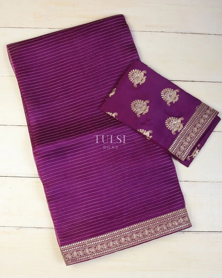 Purple Kora Organza Embroidery Saree T739391-image