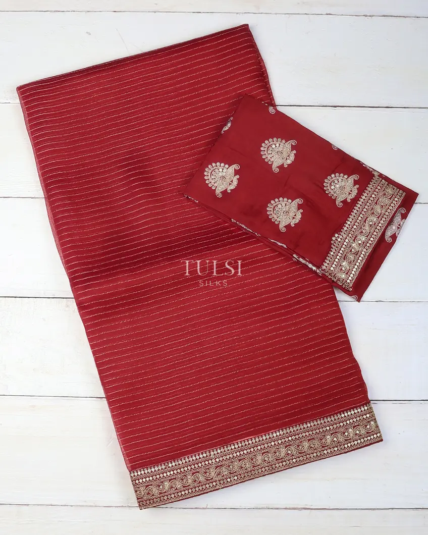 Red Kora Organza Embroidery Saree T739394-image