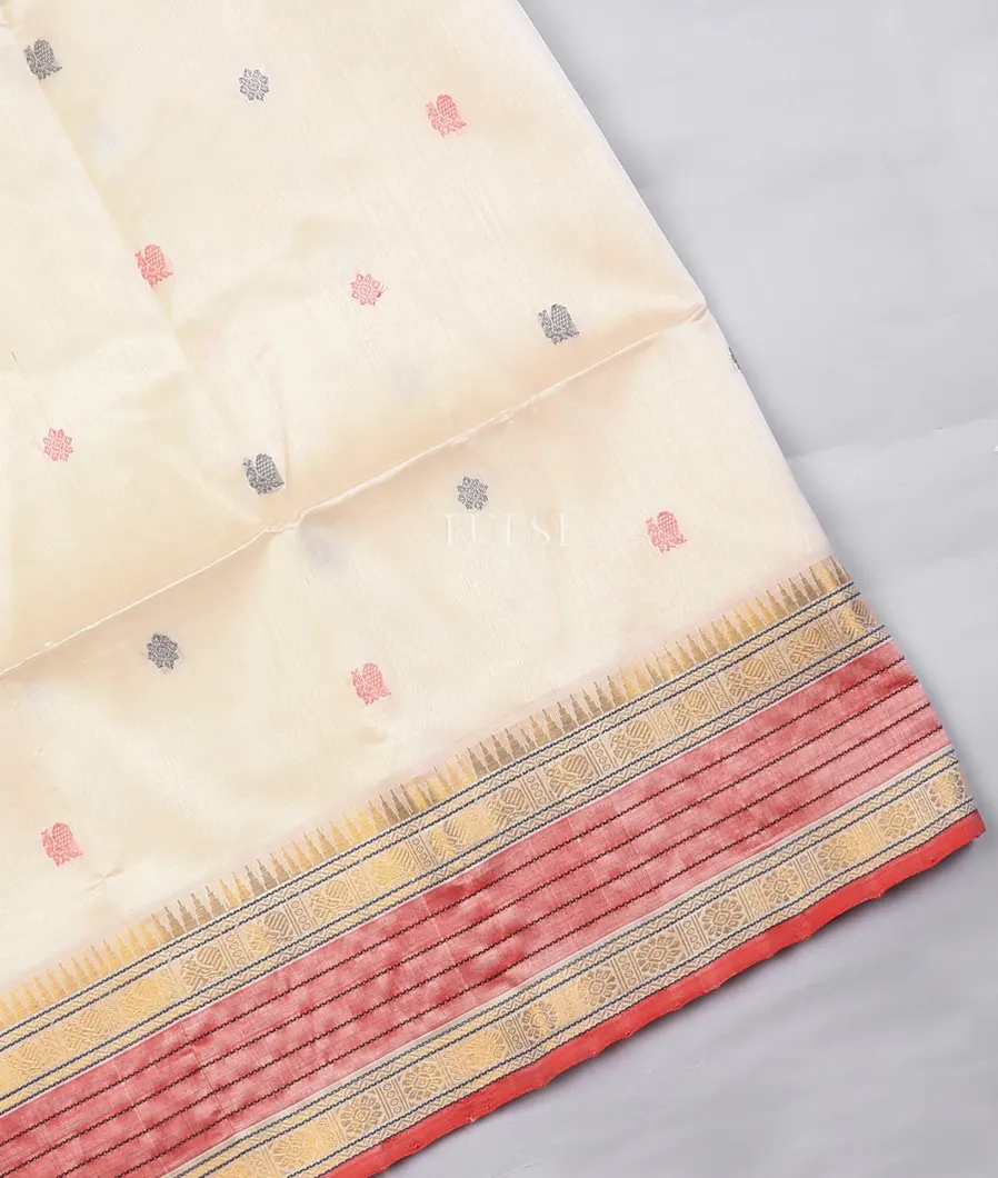 Off-White Silk Cotton Saree T739442-image