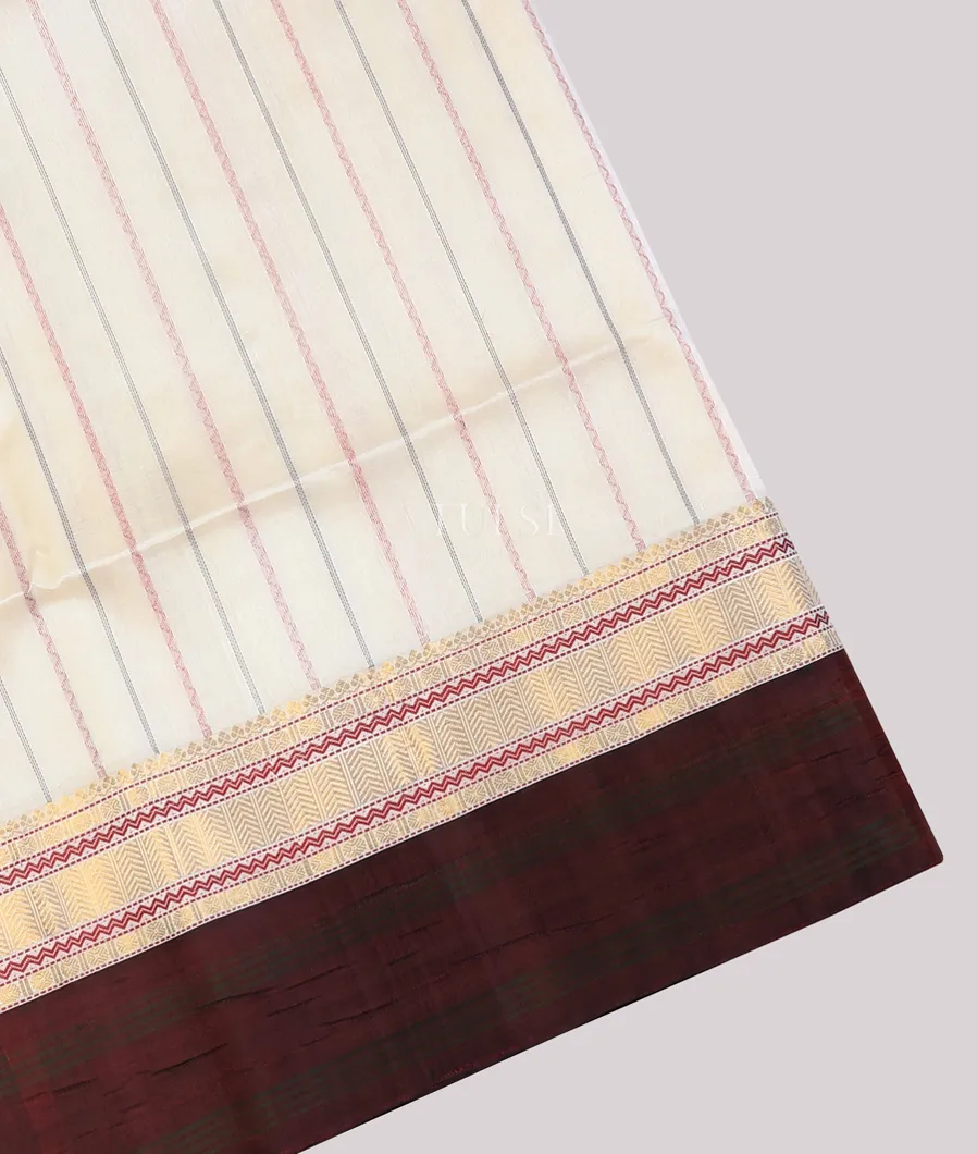 Off-White Silk Cotton Saree T739406-image