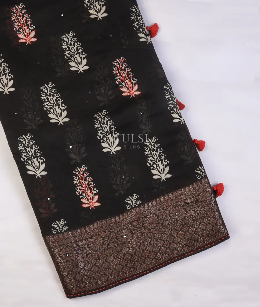Black Soft Printed Cotton Saree T737838-image