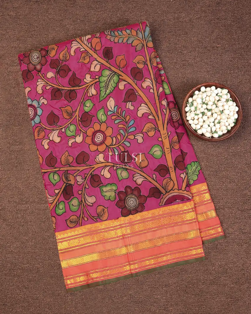 Pink Kanjivaram Silk with Kalamkari Patch Work Saree T737267-image