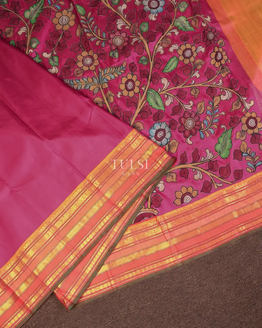 pinkish-red-kanjivaram-silk-with-kalamkari-patch-work-saree-t737267-t737267-d