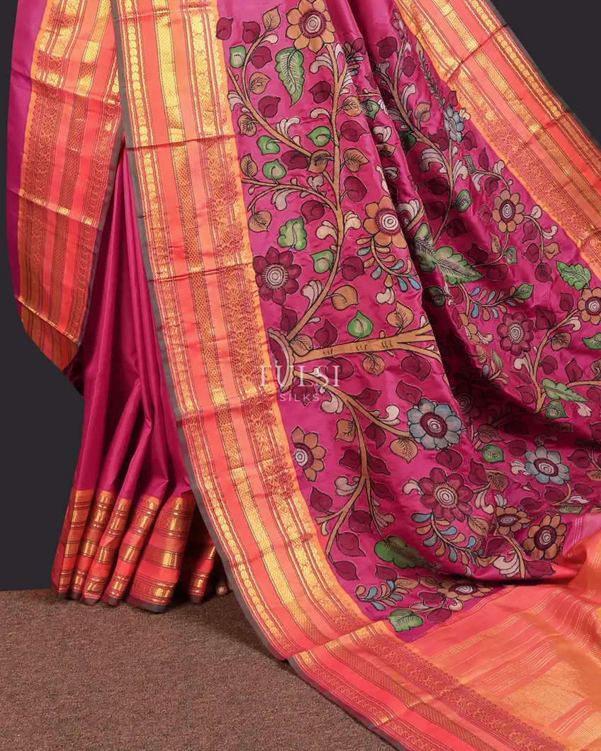 pinkish-red-kanjivaram-silk-with-kalamkari-patch-work-saree-t737267-t737267-e