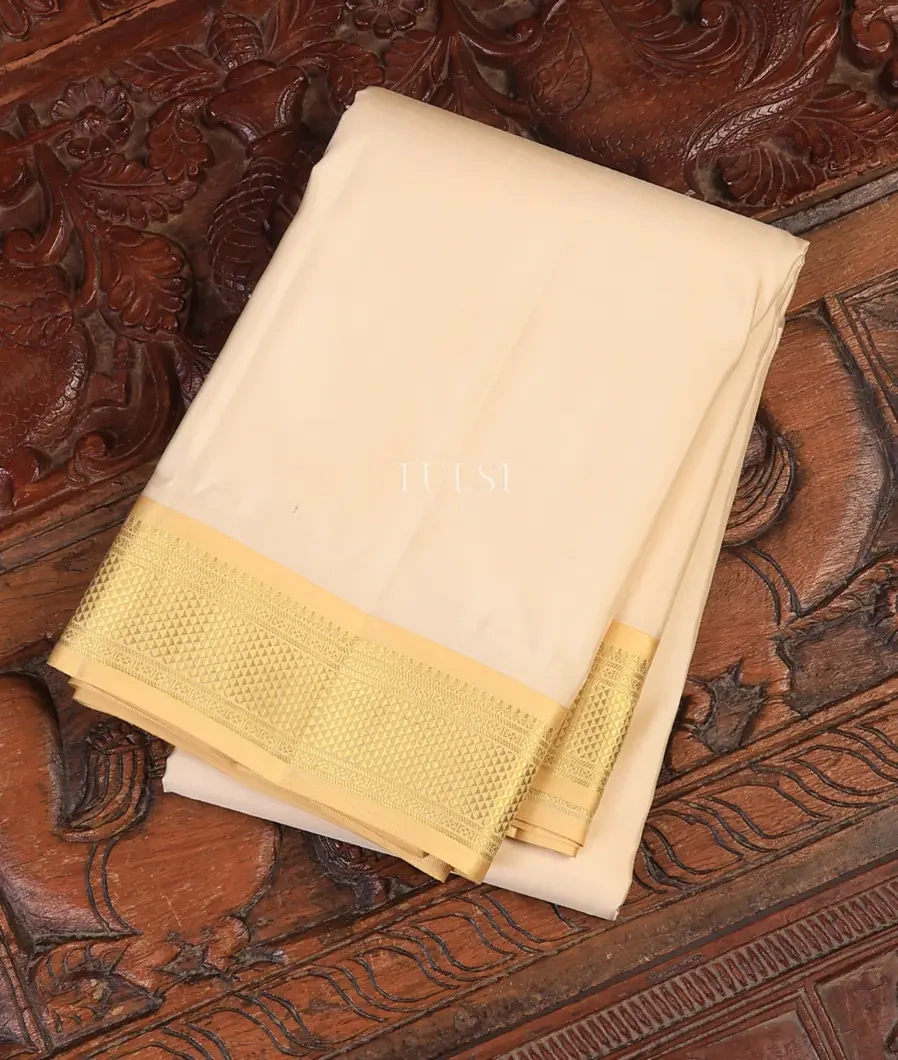 Cream Handwoven Kanjivaram Silk Dhoti and Vastharam T736853-image