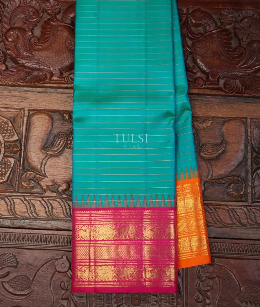 Peacock Blue Kanjivaram Silk Saree T701944-image