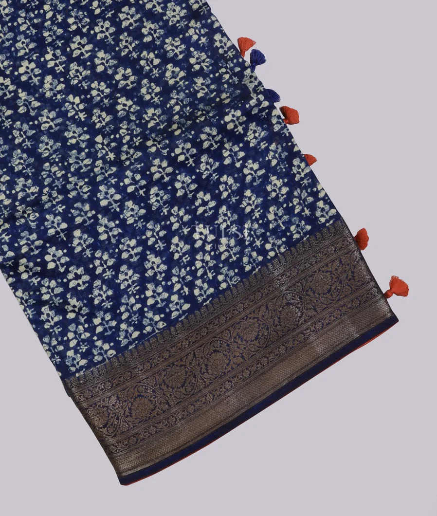 Blue Soft Printed Cotton Saree T737853-image