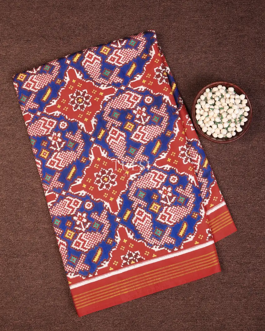 Blue Patan Patola Silk Saree T740185(without Blouse)-image