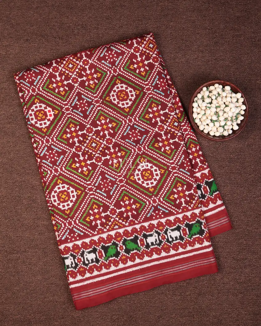 Maroon Patan Patola Silk Saree T740187(without Blouse)-image