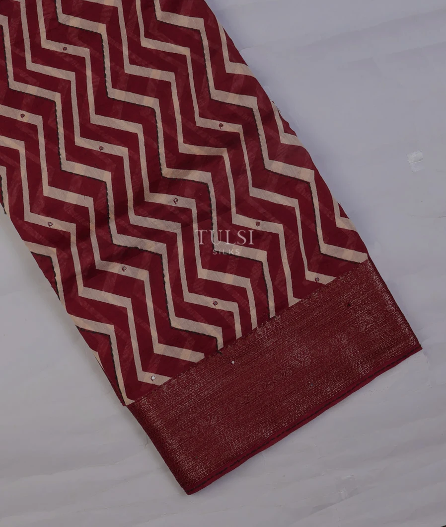 Maroon Soft Printed Cotton Saree T737835-image