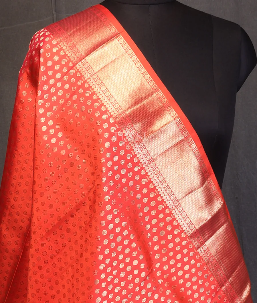 Orangish pink kanjivaram silk dupatta T739663-image