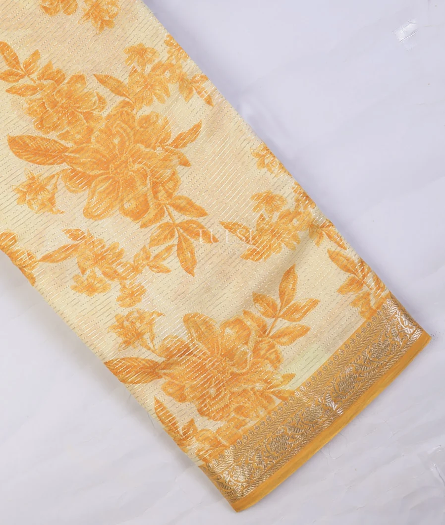 Off White And Yellow Printed Cotton Saree T713048-image