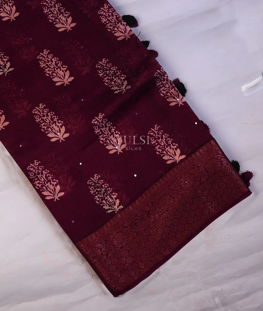 Burgundy Soft Printed Cotton Saree T737840-image