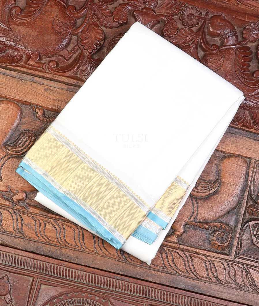 White Kanjivaram Silk Dhoti and Vastharam T716841-image