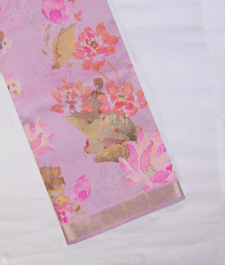 Light Lavender Soft Printed Cotton Saree T705078-image