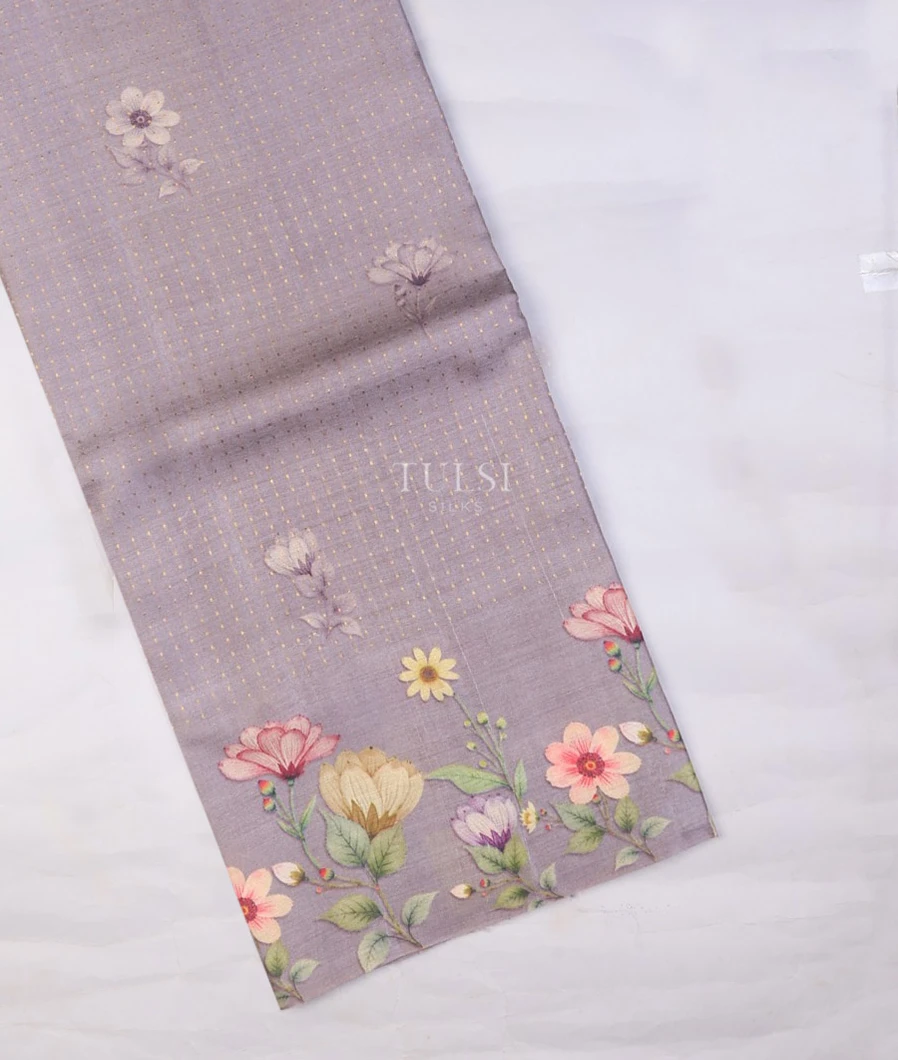 Greyish Lavender Tussar Printed Saree T703980-image