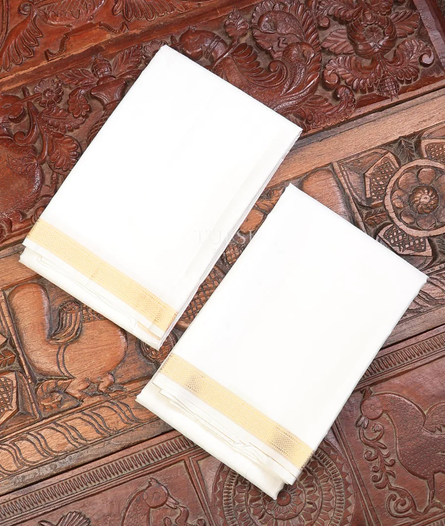 Off-White Handwoven Kanjivaram Silk Dhoti and Vastharam  T688931-image