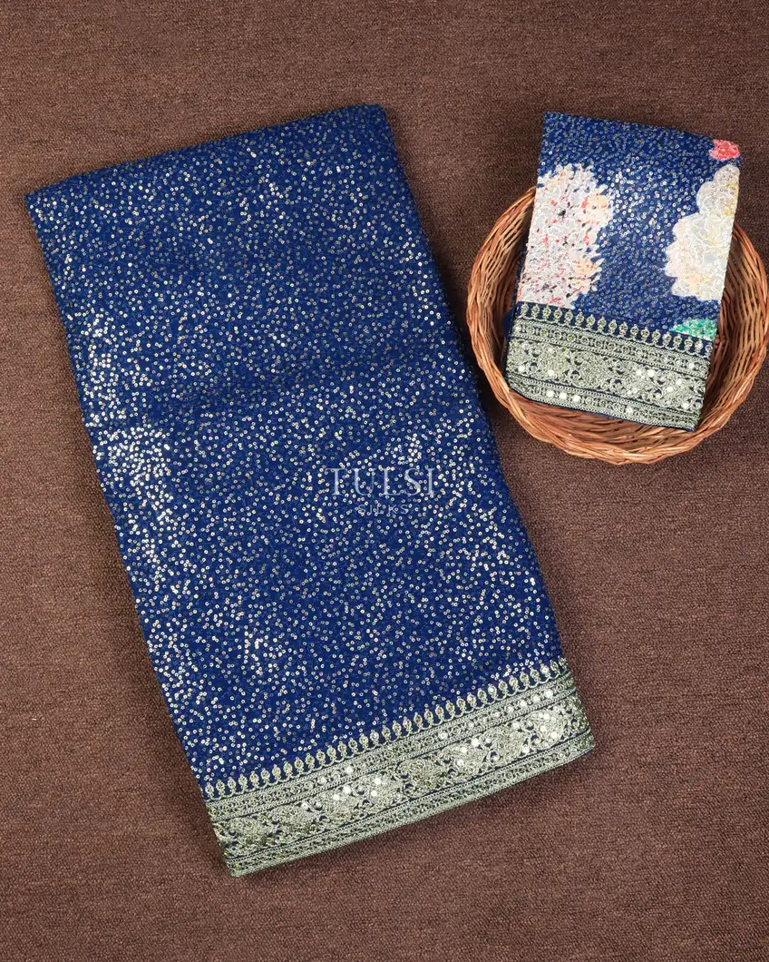 Blue Georgette Silk Embroidery Saree T742882-image