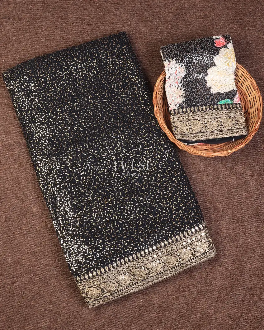 Black Georgette Silk Embroidery Saree T742883-image