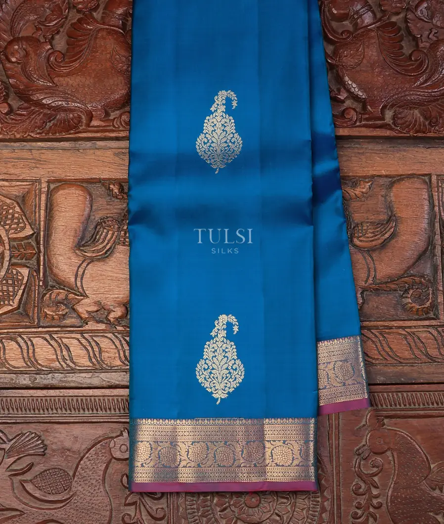 Peacock Blue Soft Silk Saree T734578-image